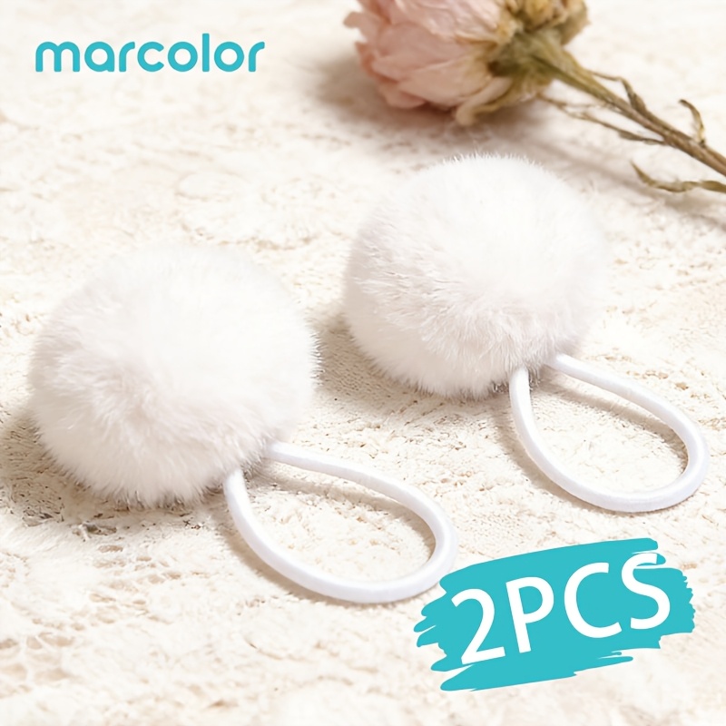 TEMU Marcolor 2pcs Faux Fur Plush Hair Ties For Women, Cute Matching Color Ball Hair Ropes, Versatile Elastic Hair Accessories