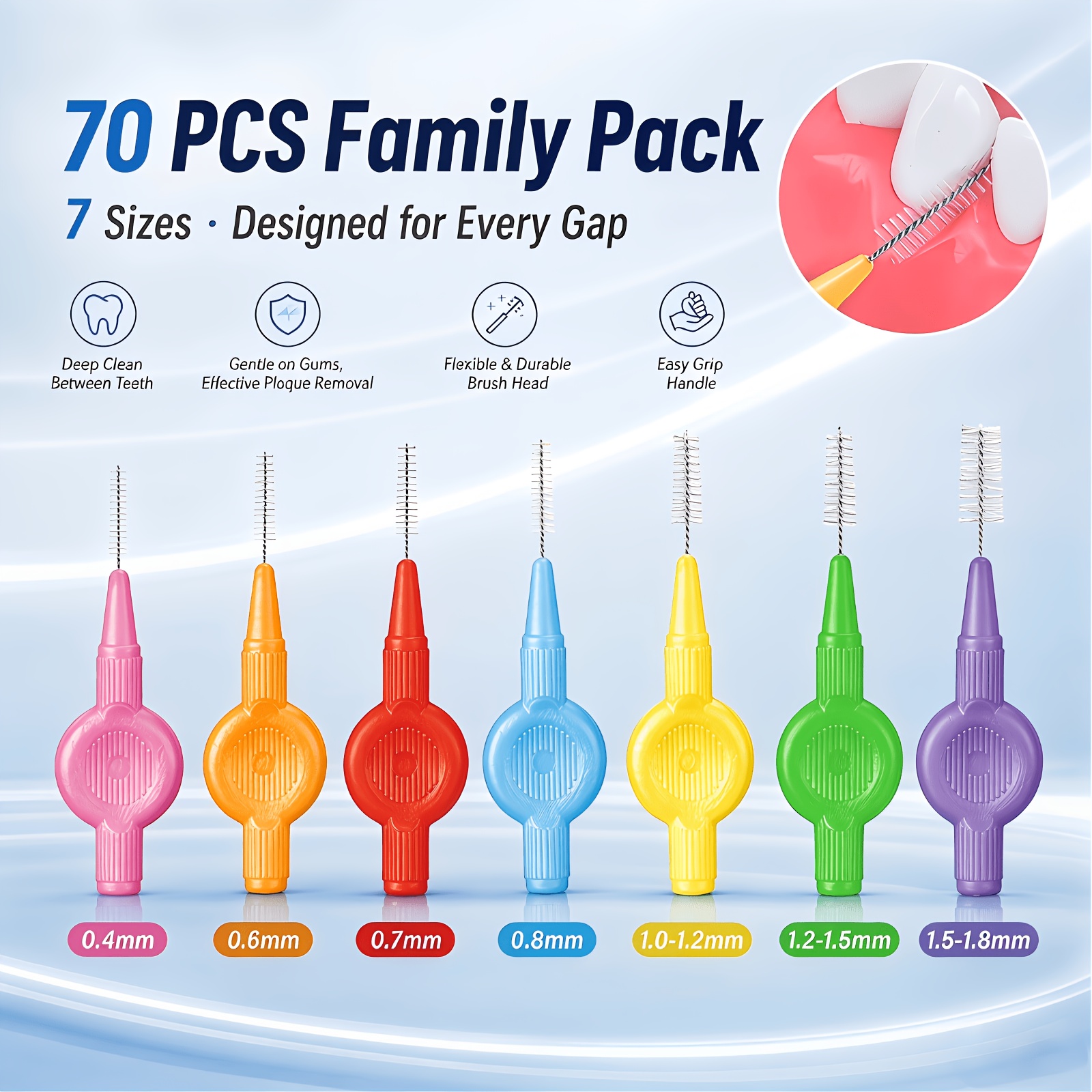 70pcs interdental brushes in drop shape assorted colors and sizes portable oral crevice brushes convenient sealed travel case hygienic and easy to carry