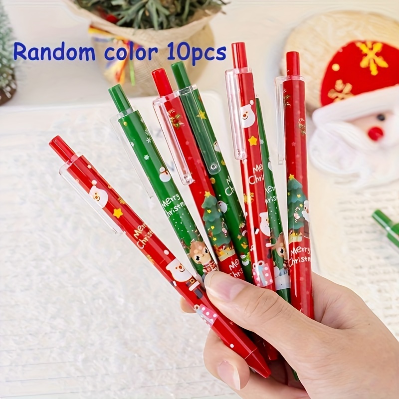 

10pcs Christmas Themed Retractable Gel Pens, Santa Claus Designs - School & Office Supplies, Holiday Gifts