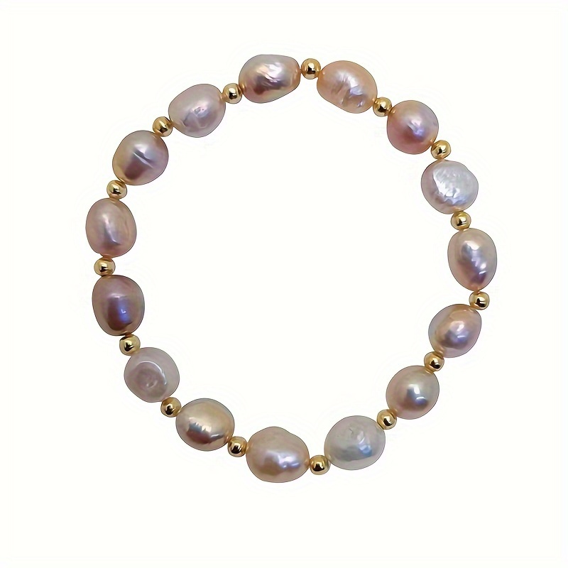 

Natural Freshwater Pearl Stretch Bracelet, Sweet Style Golden Ball Freshwater Pearl Spacer Beaded Bracelet, Hand Jewelry Decor Mother's Day Jewelry Gifts