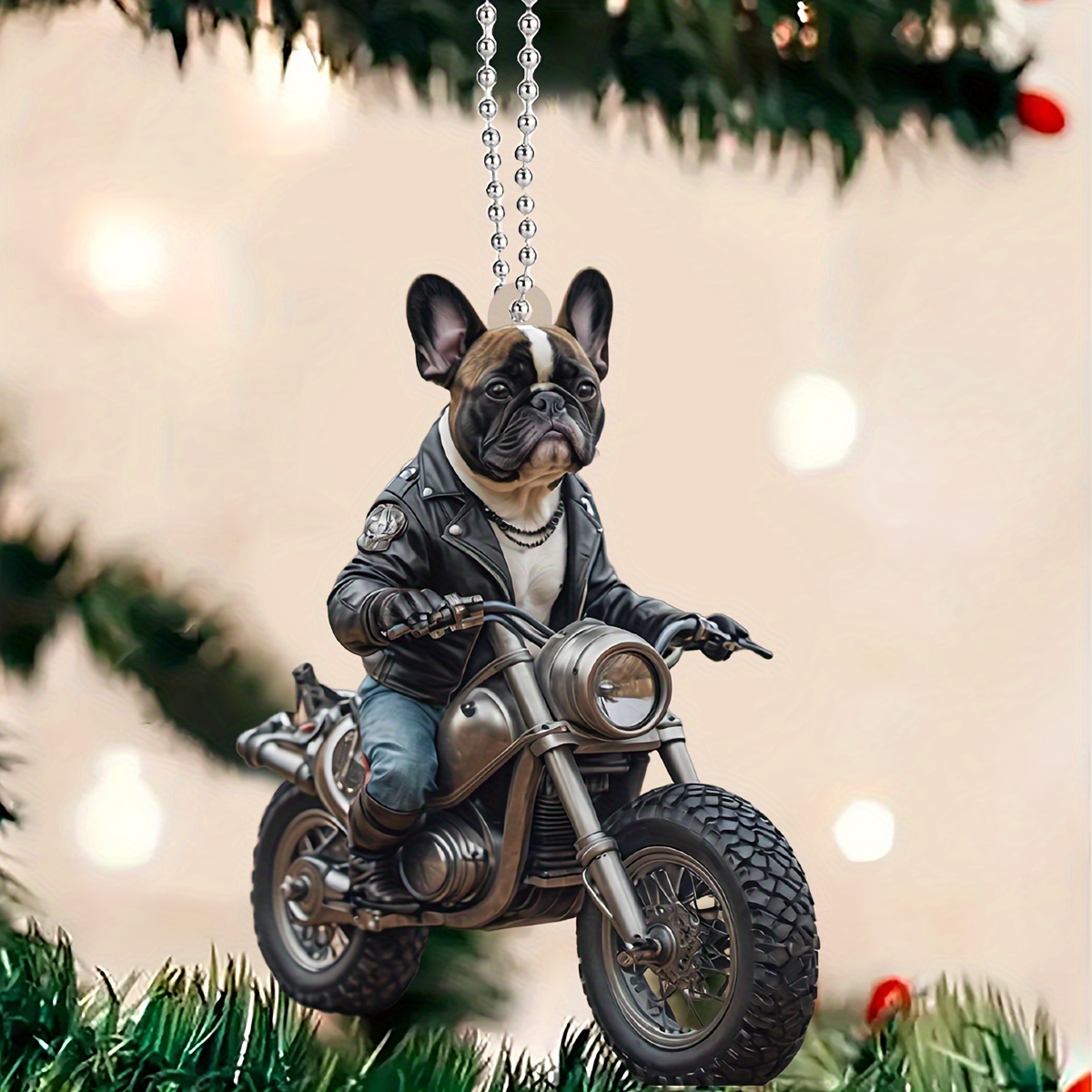 

Biker Bulldog Ornament, 2d Dog On Motorcycle, Car Hanging Accessory, Purse & Keychain Decoration, For Relatives And Friends