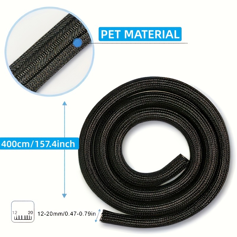 13.1ft Long Braided Cable Sleeve, Wire Protection Tube - Split Sleeve For Audio Video Cables - For Desktop Pc, Tv, Computer Cable Management, Preventing Pet Bites
