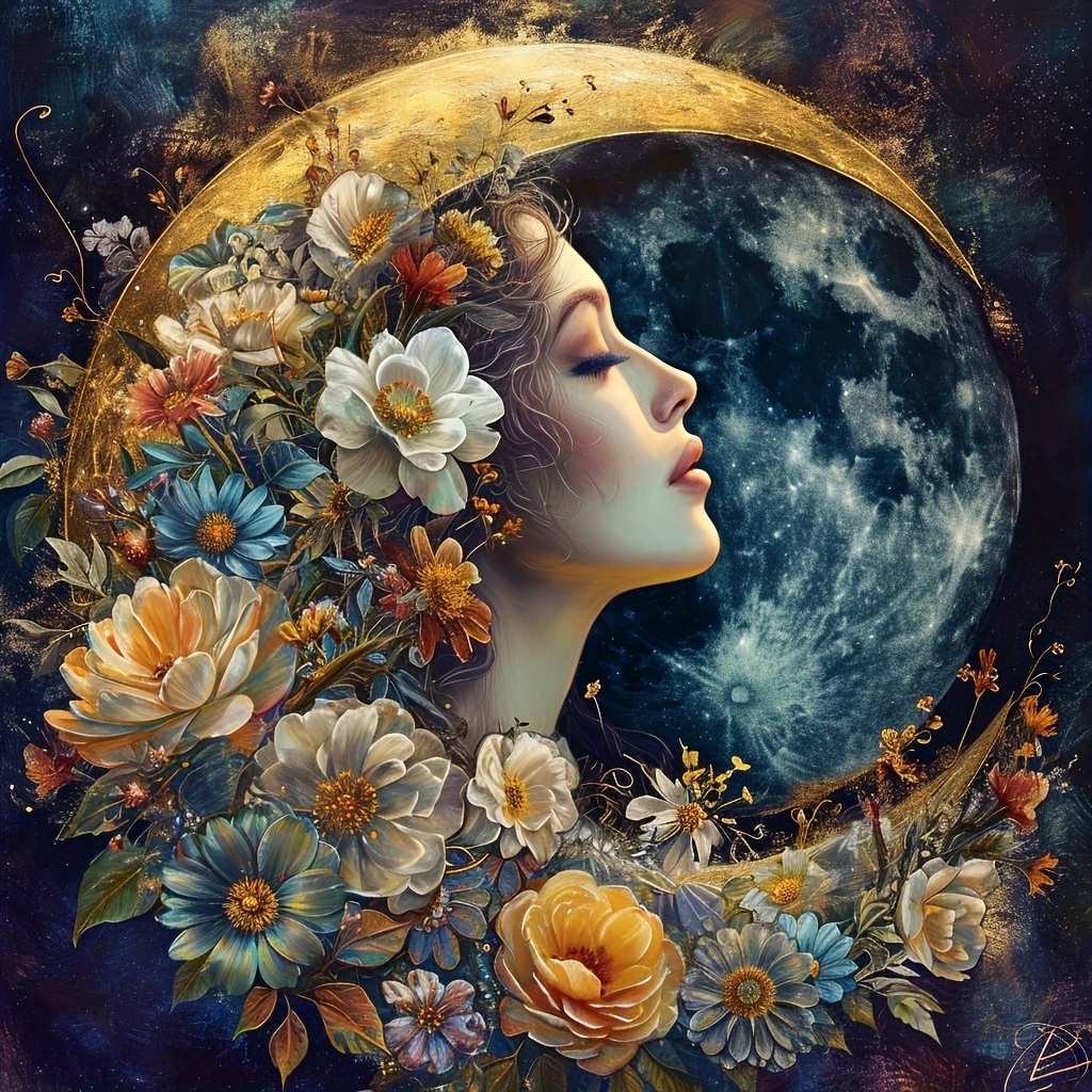 

Diy 5d Diamond Painting Kit - Moon Goddess, Large 15.7x15.7" Frameless, Round Rhinestone Art Embroidery For Home & Office Wall Decor