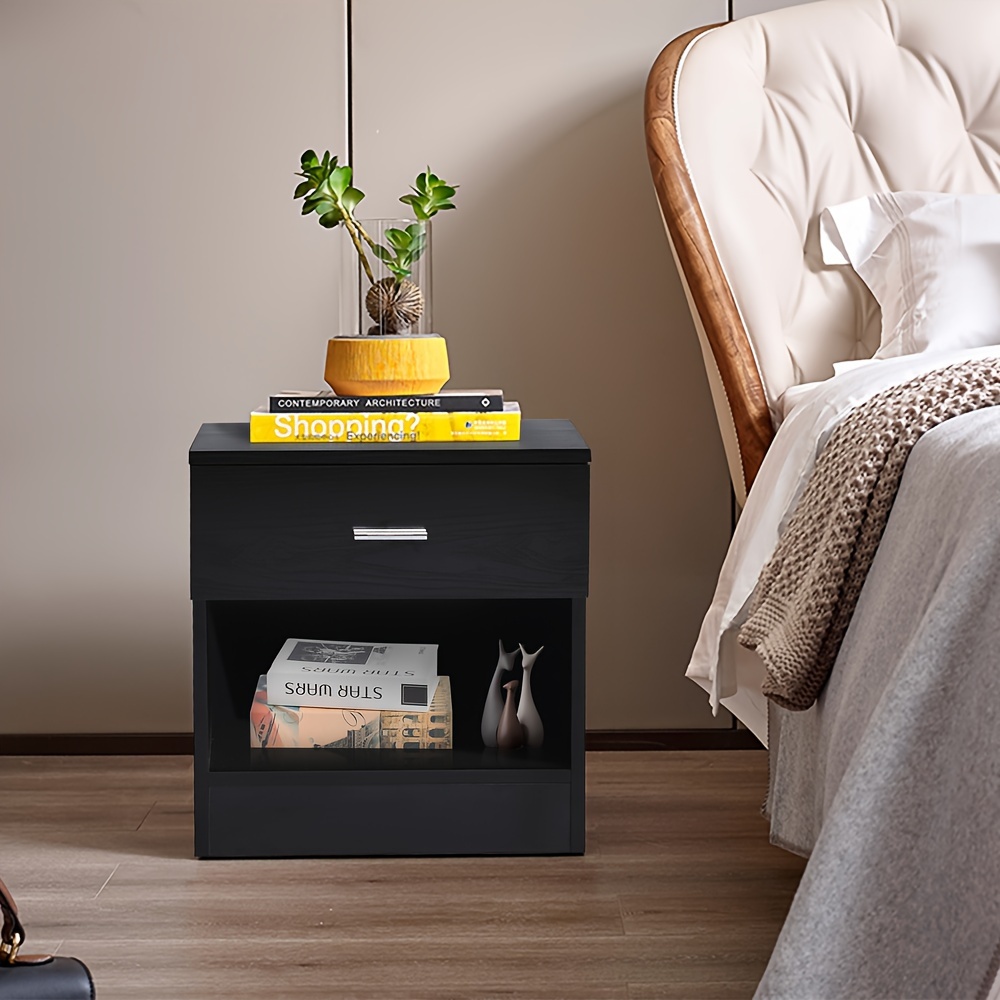 

1pc Bedside Table, Simple Design, With 1 Drawer, Black