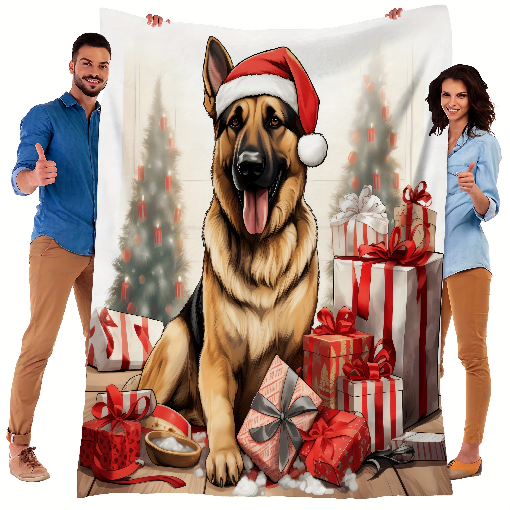 

Christmas German Shepherd Dog Patterned Flannel Throw Blanket, Soft Warm Multipurpose Reversible Gift Blanket For Couch, Sofa, Office, Bed, Camping, Travel - Ywjhui Polyester 1pc