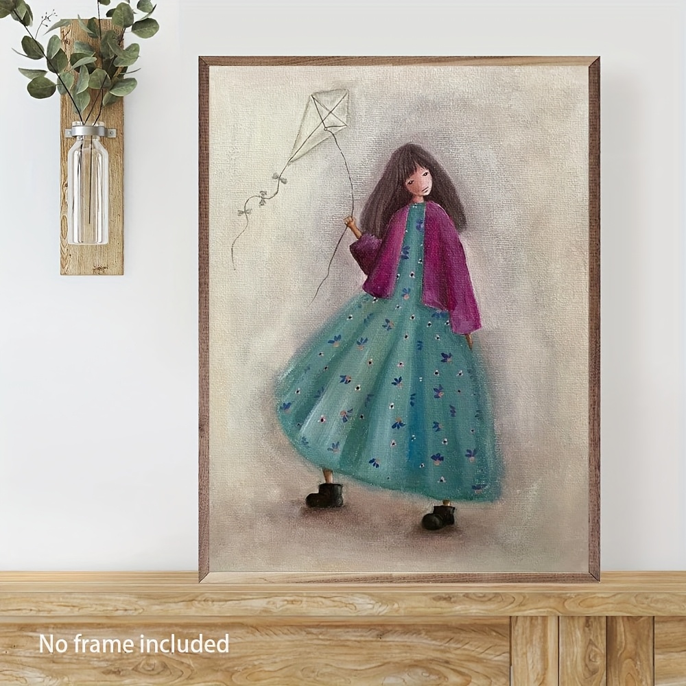 

Kite-flying Canvas Art Print, 11.8x15.7 Inch, Oil Painting Style Wall Decor For Home, Office, Cafe - Ideal Gift For , Gift | Scene Painting|long Dress Artwork