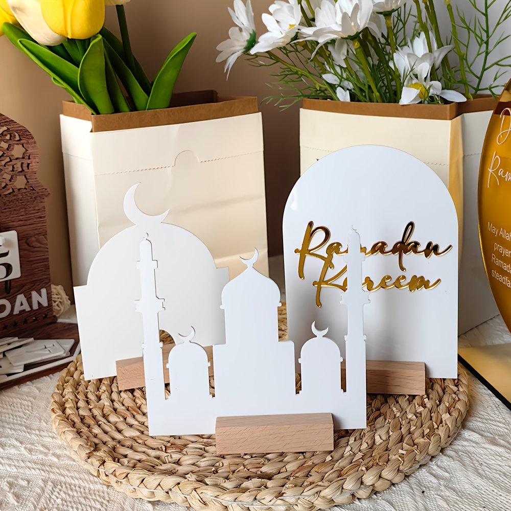 Acrylic Festive Celebration Display Stand Ethnic Style Home Decor Wooden Base Tabletop Ornament White 3pcs Set