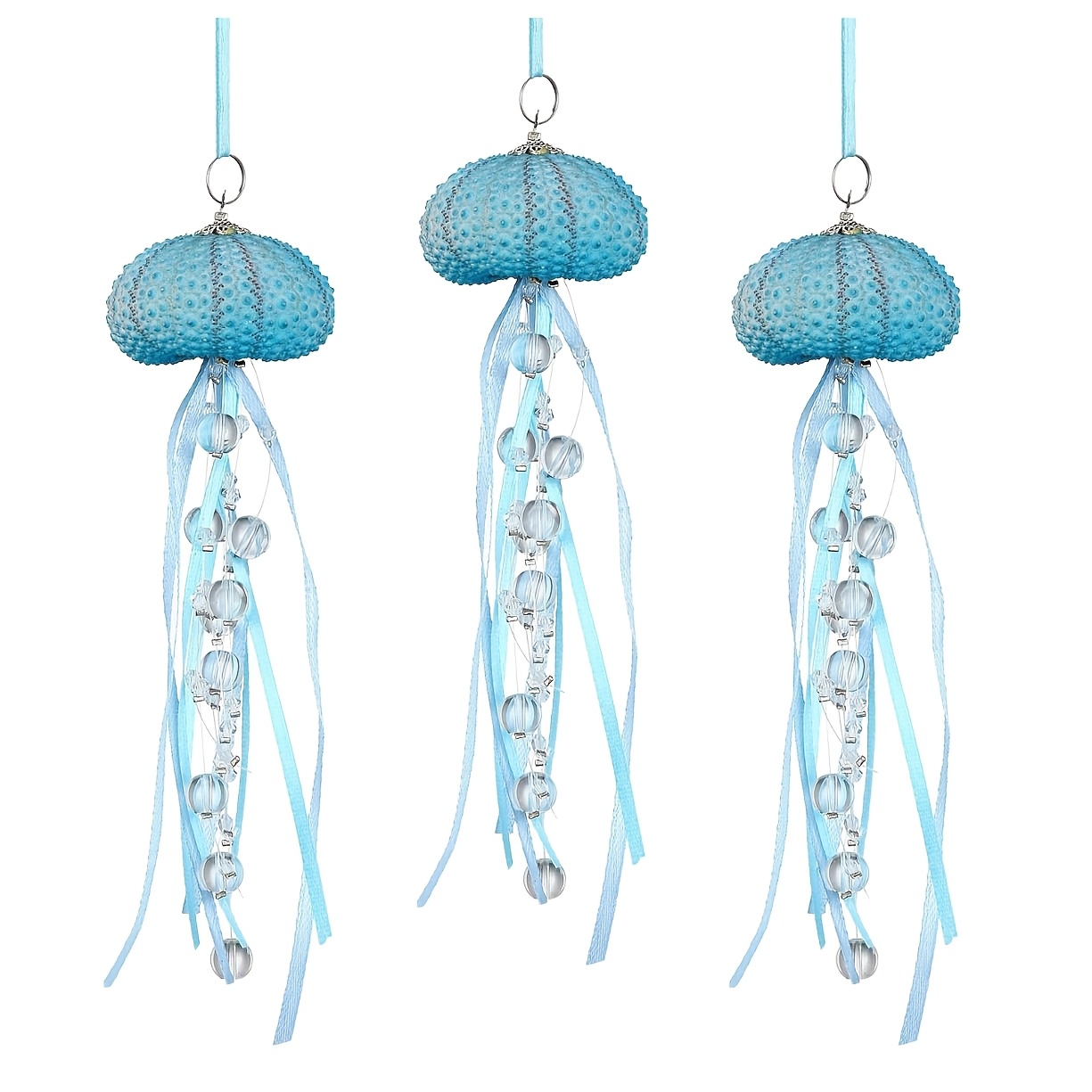 

3pcs Classic Jellyfish Christmas Ornaments - Plastic Animal-themed Hanging Decorations With Crystal Accents And Ribbons For Use And Universal Holiday Decor