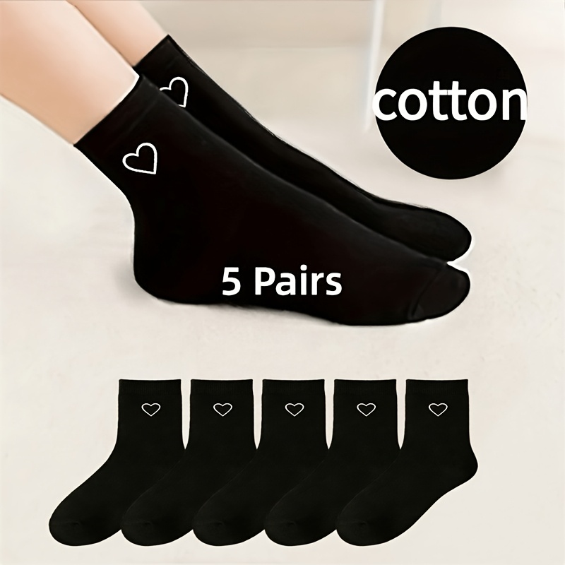 Image of 5 Pairs Women's Mid-calf Socks - Soft Crew Socks For Casual Attire, Cute Pattern Blend Socks Breathable And Thin, Suitable For Men And Women