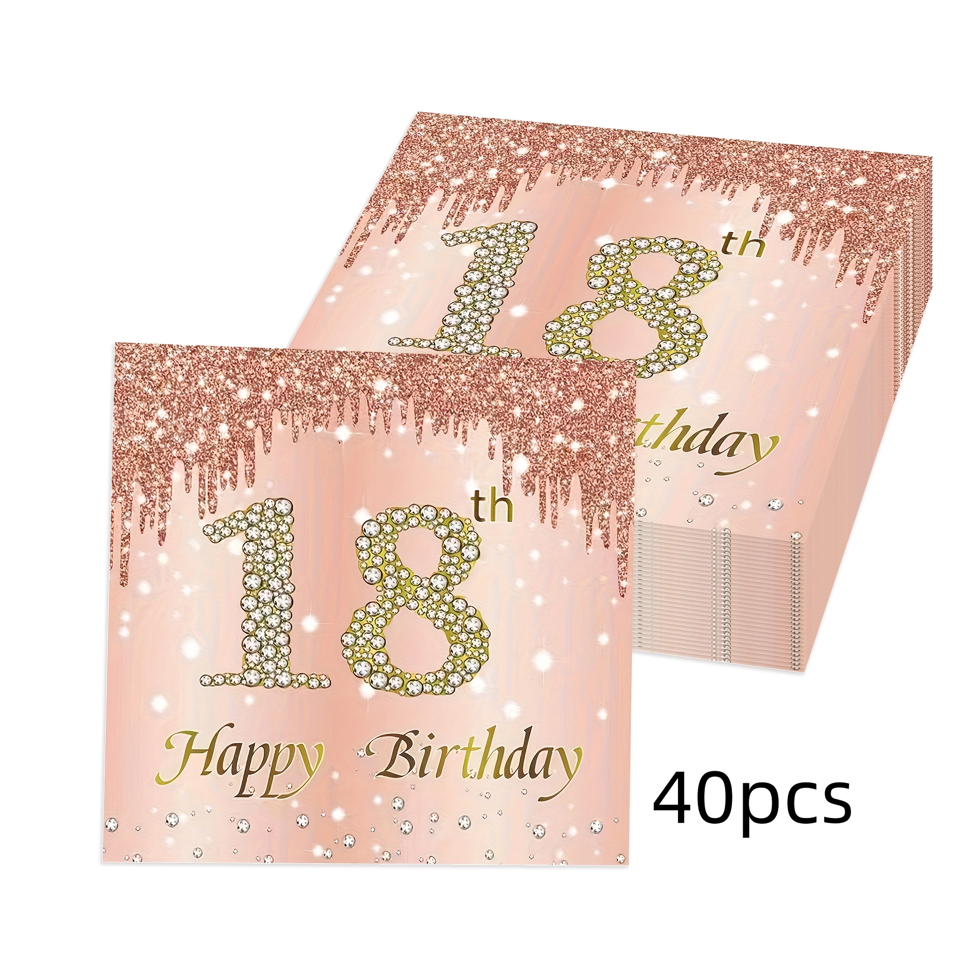 E-shop 40 Stück roségoldene Servietten zum 18. Geburtstag, geeignet für 18-jährige Party-Dekorationen, elegantes roségoldenes Geschirr für
