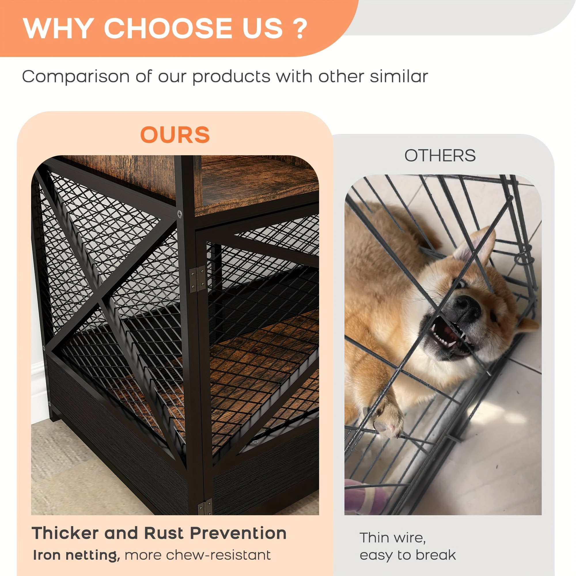 BOSSIN 48/38 Inch Heavy Duty Indestructible Dog Crate, Escape Proof Dog Cage Kennel With Lockable Wheels - Bed Bath & Beyond - 39521089