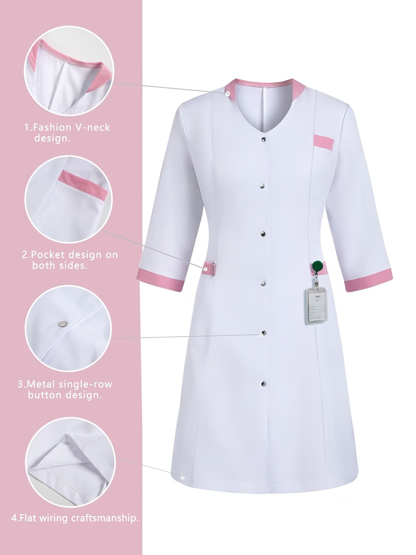 ženska casual haljina s v-izrezom,   rukavi,   do koljena, color-block, gumbi - 2025