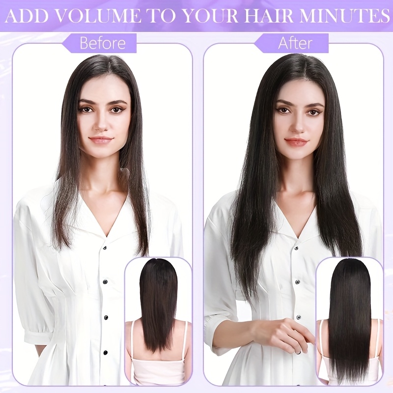 8pcs 18clips in hair extension double weft straight smooth long hairpiece 40.64-55.88cm natural look, multiple colors   daily wear & special occasions, versatile for all light beige & face types, everyday & special occasions details 3