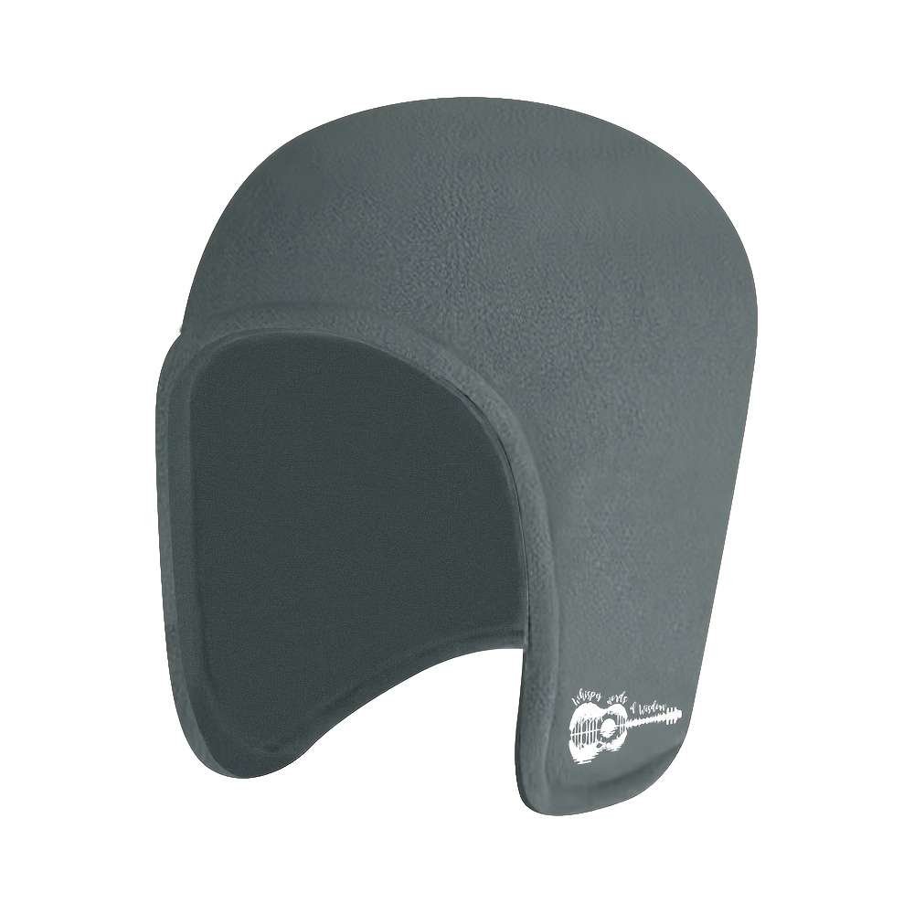 TEMU 1pc Winter Double Layered Elderly Fleece Beanie - Guitar Reflection Print, Polyester Soft Warm Earmuffs Hat, Suitable For Outdoor Cycling,