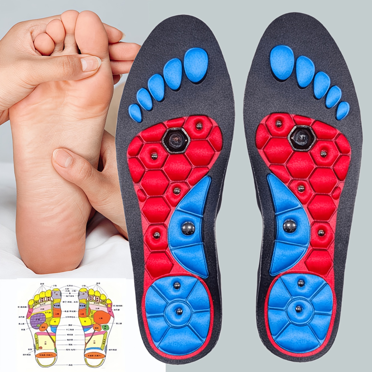 tétel kép 1 pár unisex mágneses masszázs talpbetét boltozattámasszal, vágható EVA ütéselnyelő cipőbetét, csúszásgátló talpbetétek a teljes napos kényelemért