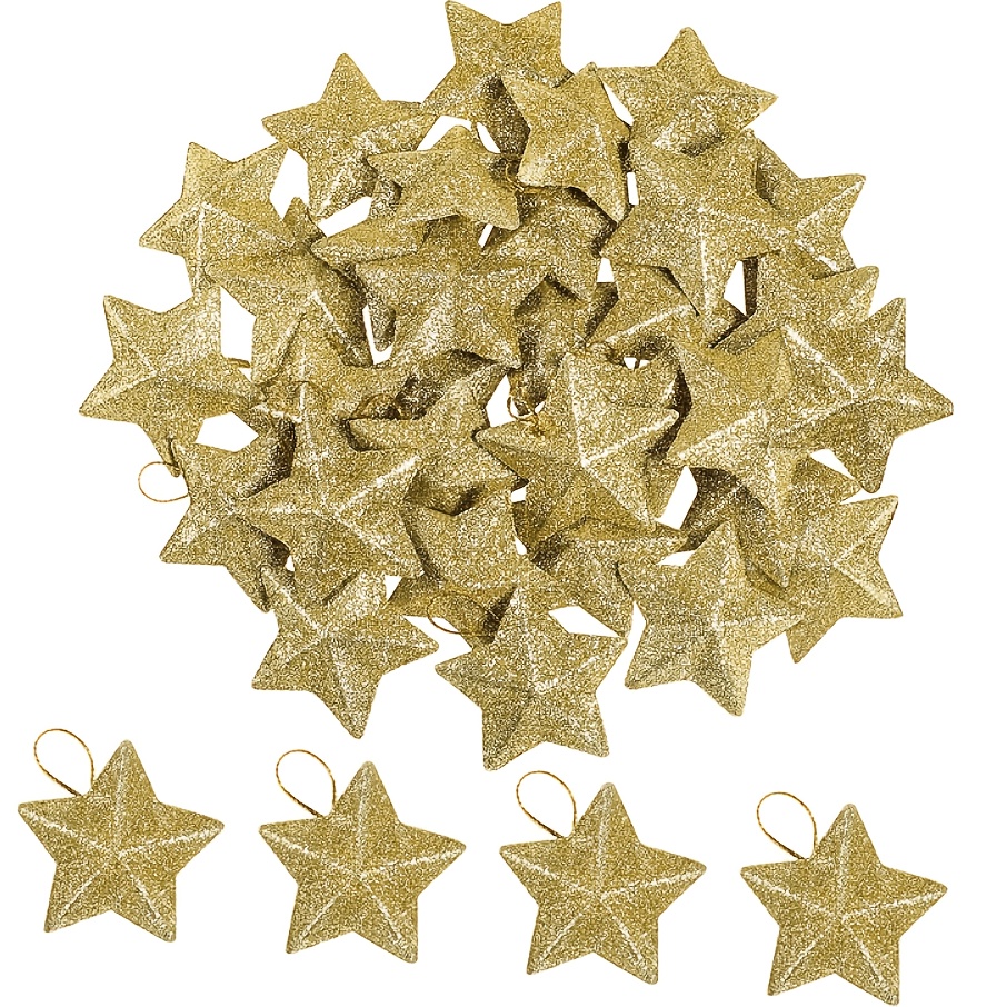 TEMU 24pcs Set Of Golden Ornaments, 3d Christmas Tree Pendant Hanging Stars, Christmas Decorations, Winter Plastic Holiday Embellishments, Suitable
