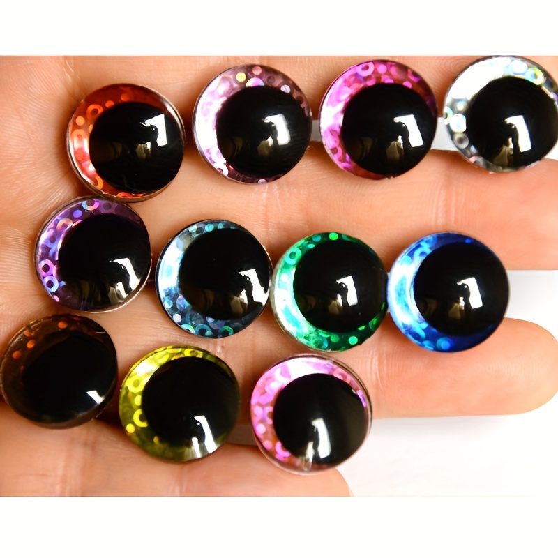 

20pcs Mixed Color 3d Glitter Cartoon Toy Eyes, Crooked Safety Eyes For Diy Amigurumi Crafts, Animal Doll Accessories