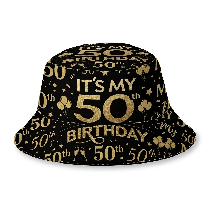 TEMU 1pc Bucket Hat Men Women's Thin Hat Golden 50th Birthday Gift 50 Years Hip Hop Bucket Hat