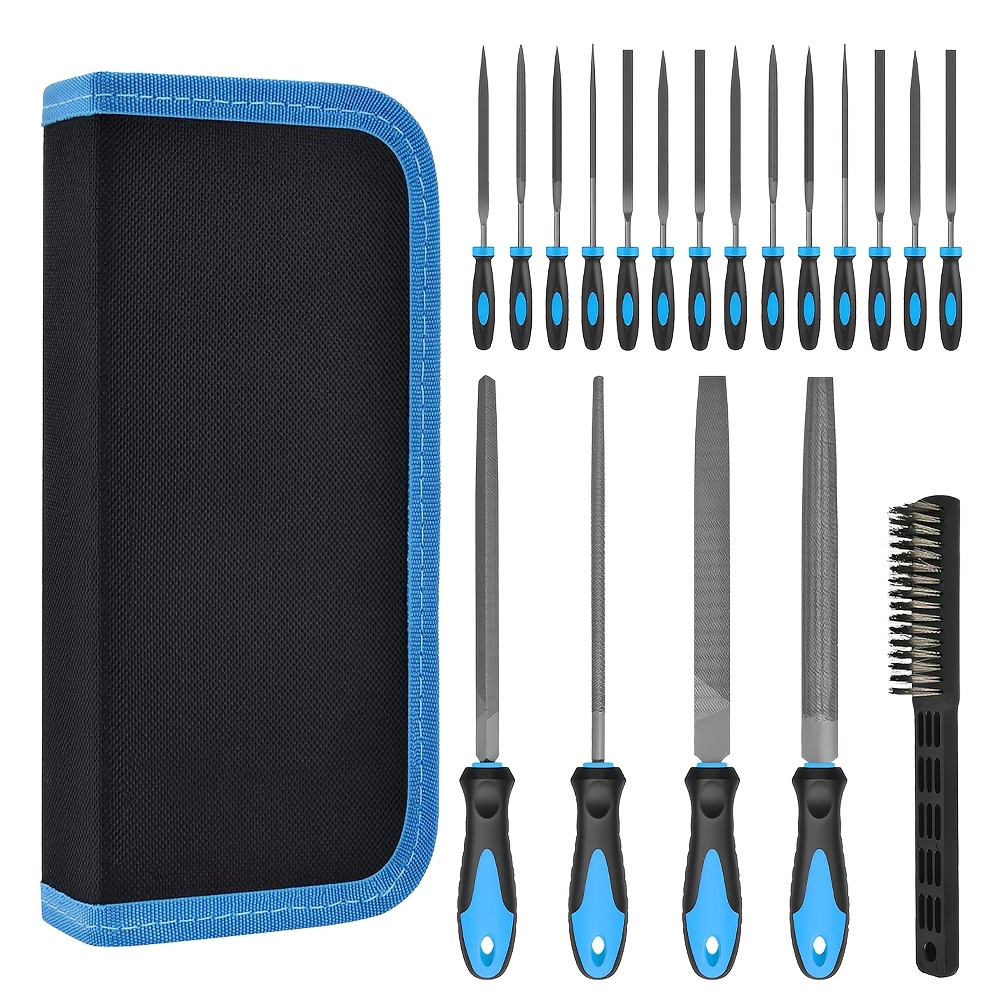 TEMU 19pcs Heavy-duty Steel File And Brush Set - Versatile Manual Grinding Tool Kit For Metal Polishing, Wood Shaping, & Repairs - Portable File Set