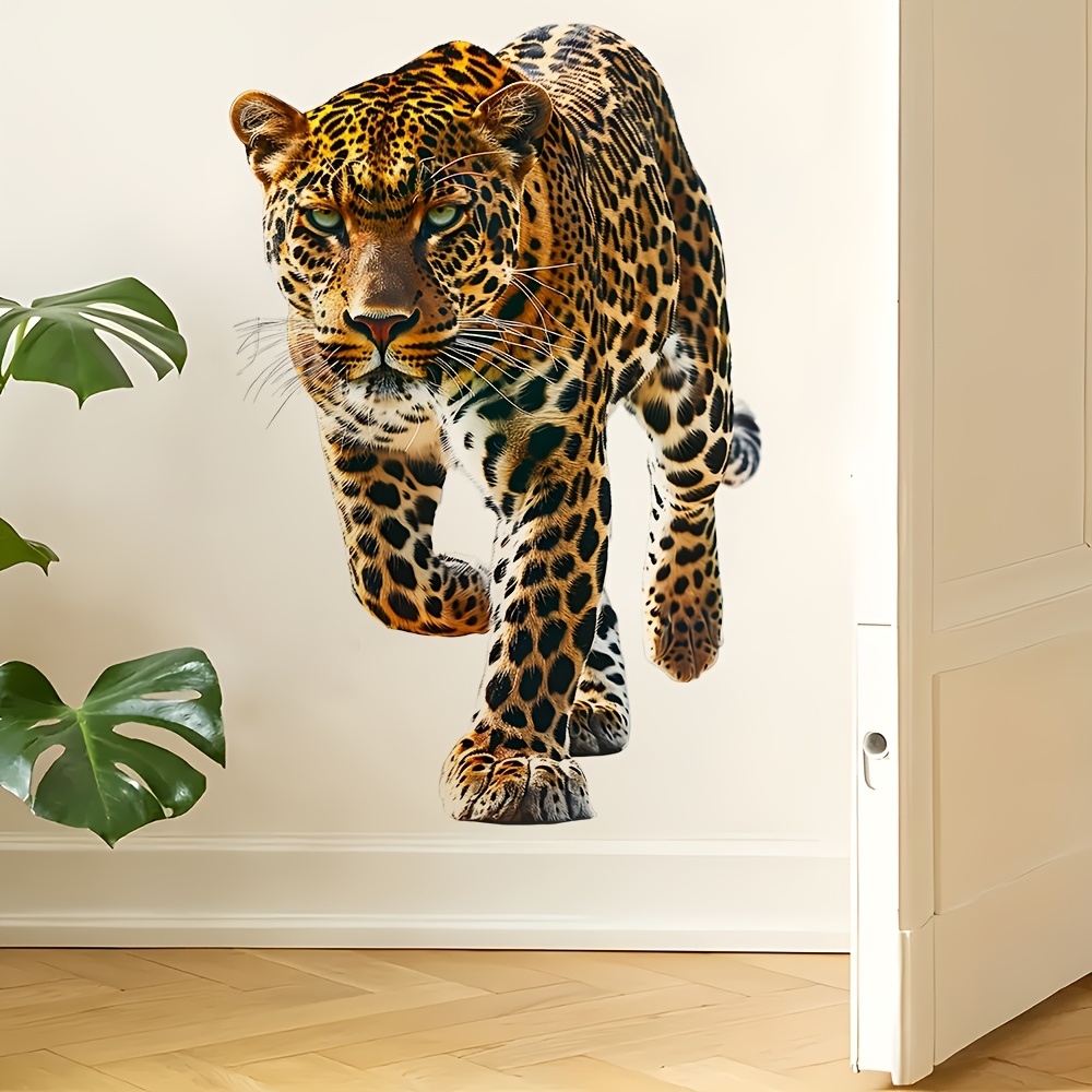 2d Effect Leopard Print Wall Sticker - Realistic Wildlife Decal, Removable Self-adhesive Design, Suitable For Living Room, Bedroom Home Decor Wall Sticker