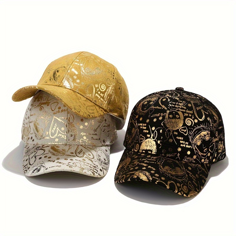 

Bronzing Letter Heart Pattern Baseball Cap Stylish Trendy Versatile Peaked Hat Adjustable Size Cotton Sunshade Hats