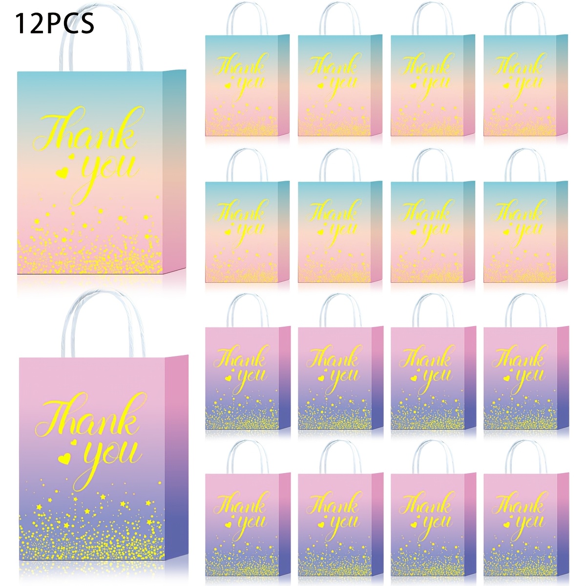 Gift For Her/him 6/12/18/24pcs Gradient Gift Bags, "thank You" Theme Gift Bags, Paper Handbags, Perfect For Weddings, Birthdays, Anniversaries, Showers, Party Bags, Halloween