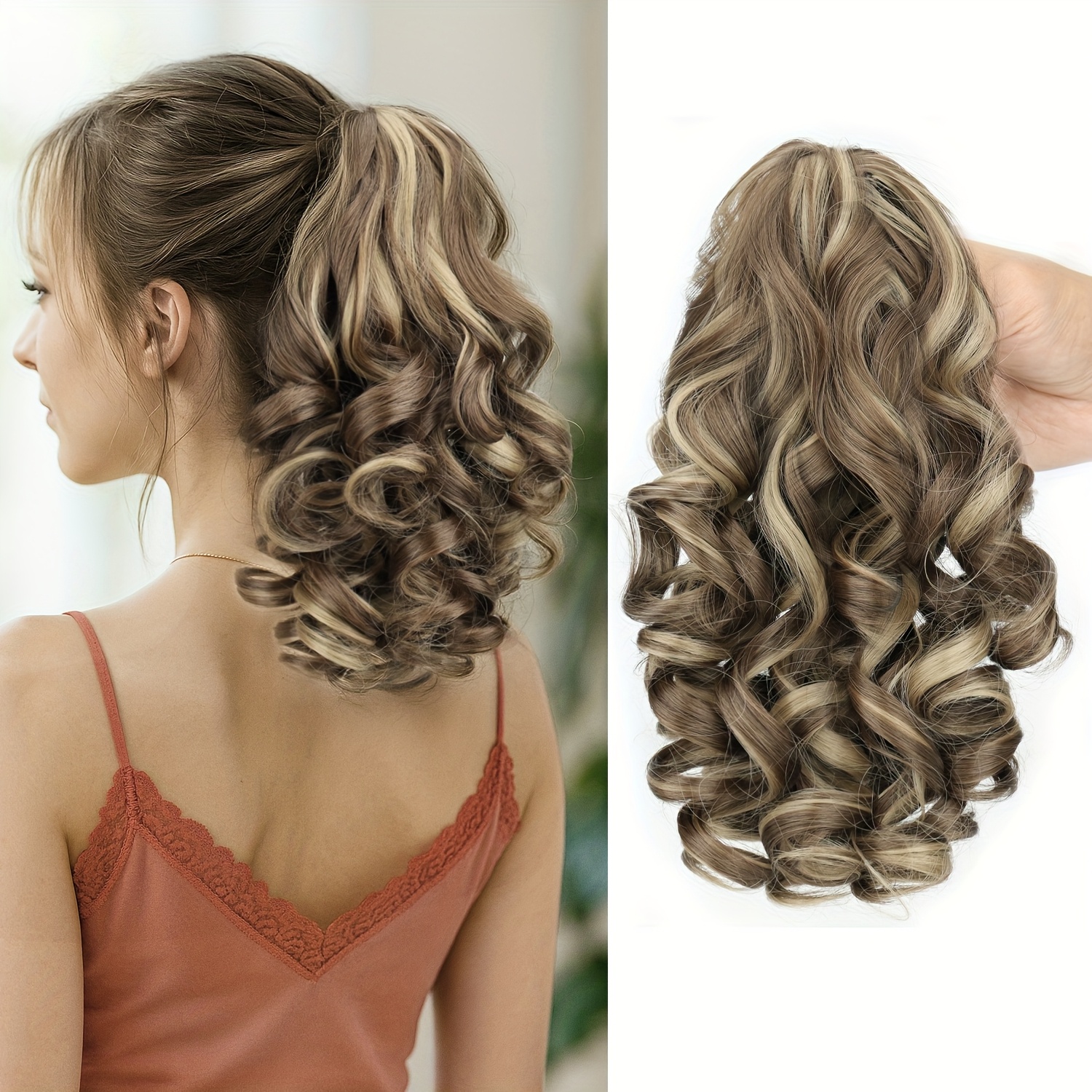 TEMU Multi Colored Claw Ponytail Extension Dark Brown Curly Wavy Synthetic Ponytail Wig Suitable For Women' Use Christmas Stylish Hair Accessory