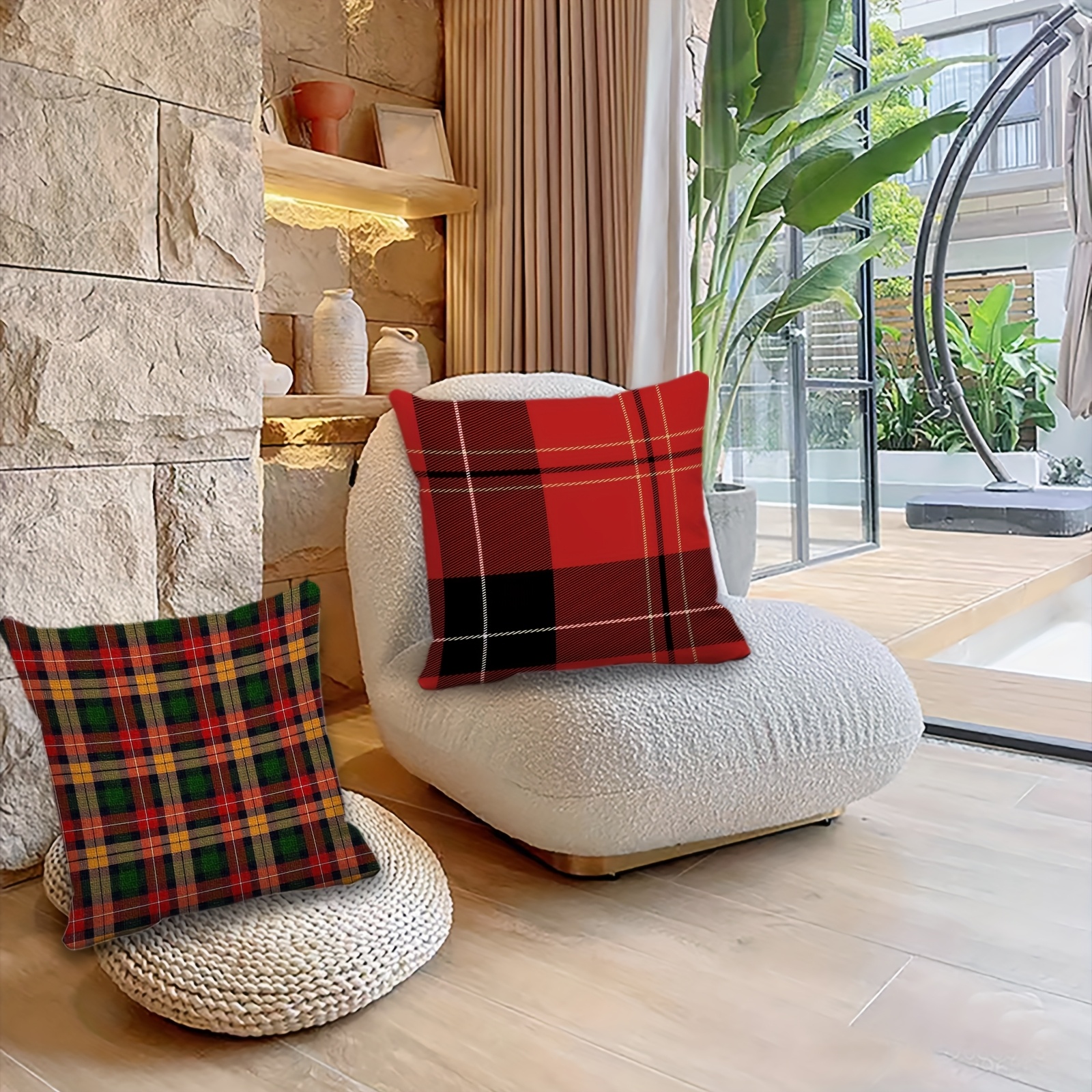 Throw Pillow Red Tartan Cushion Covers 4pcs Traditional British