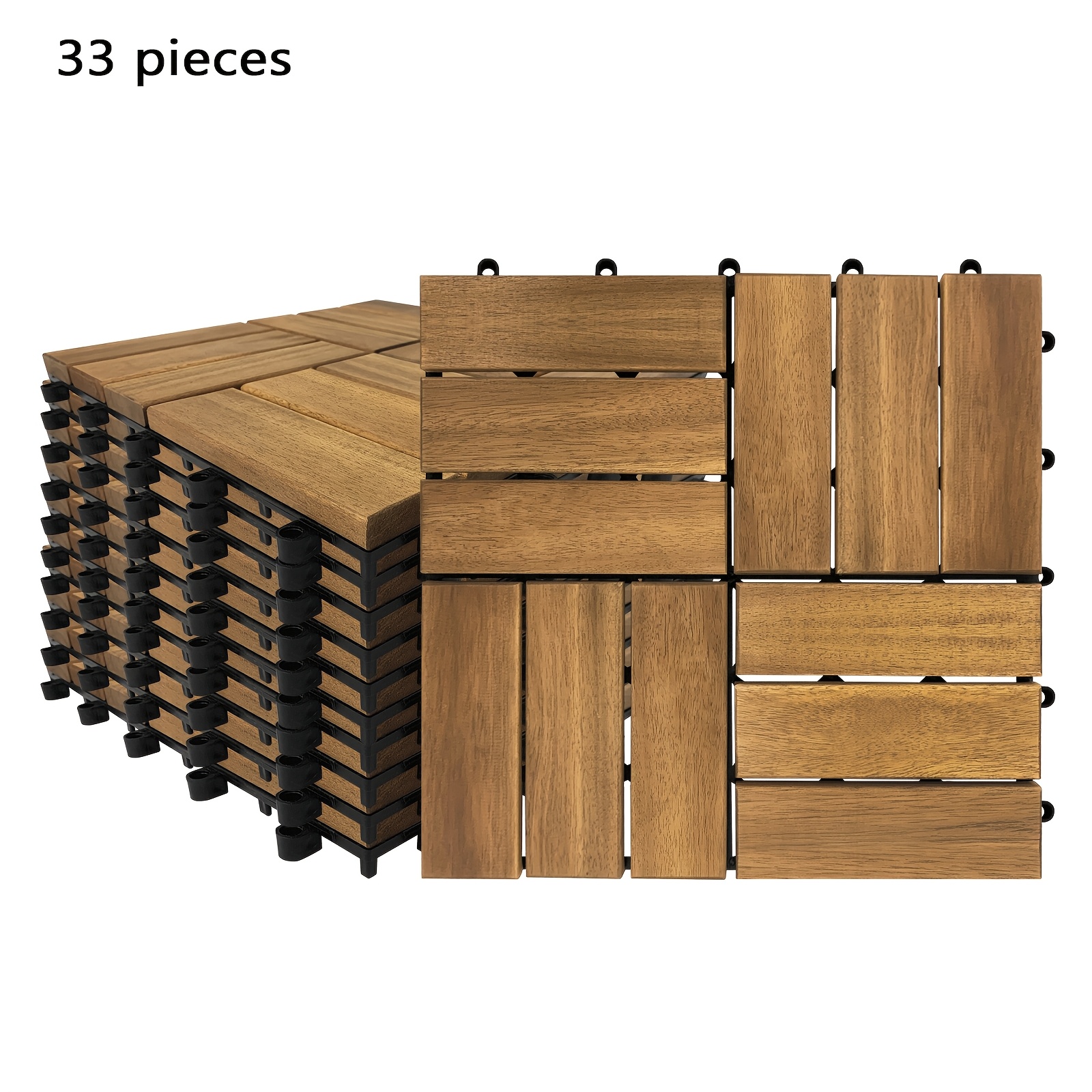 TEMU Wooden Patio Tiles 30 X 30cm With With Drainage System, Wooden Tiles With Drainage System For Balcony, Garden, Patio, Set Of 33