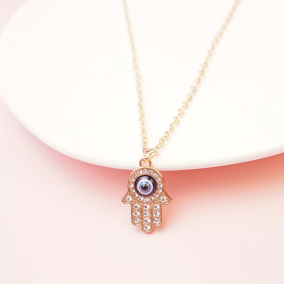 Vintage Hamsa Hand Pendant Necklace with Eye Charm - Celestial Symbol Theme