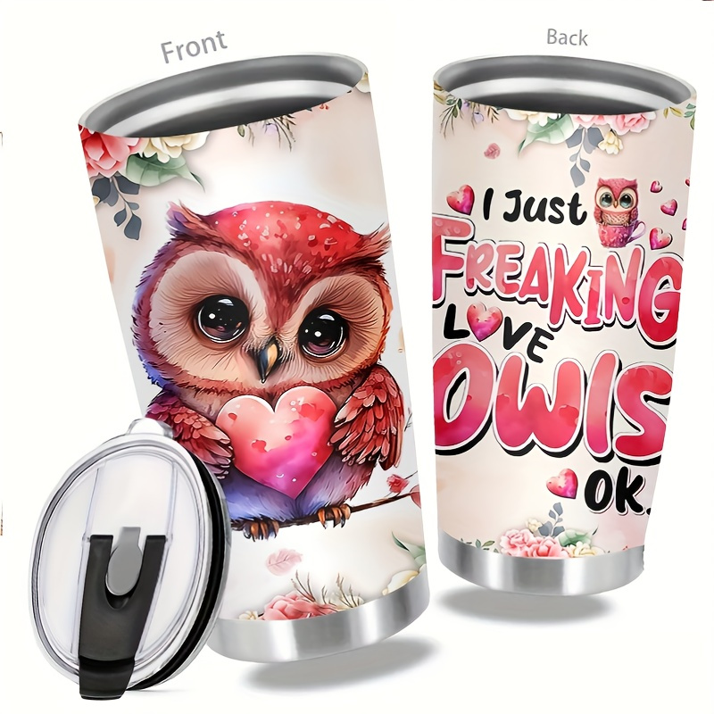 

Owl Tumbler 20oz Cute Animal Gift For Women, Love Owls Woodland Lovers Heart Perfect Wife Daughter Insulated Stainless Steel Coffee Cup With Lid