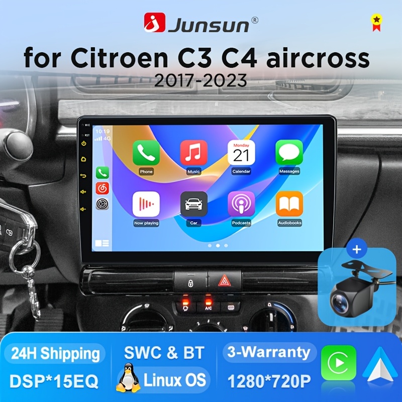 Image of Junsun For C3/c4 2017 2018 2019 2020 2021 2022 2023, Os & Auto Car Radio, Ips Touchscreen With Dsp+15eq, Swc, Plug And Play, And Rear Camera, Without Battery