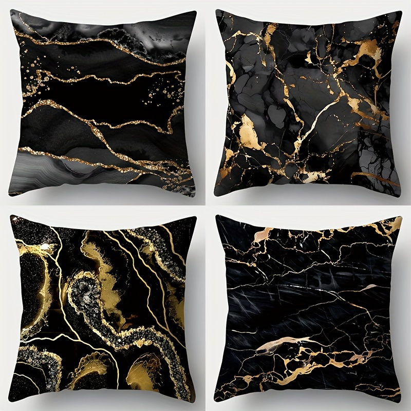 

Housses de coussin décoratives noires et dorées 4 pièces - Pas de nucleus de coussin inclus