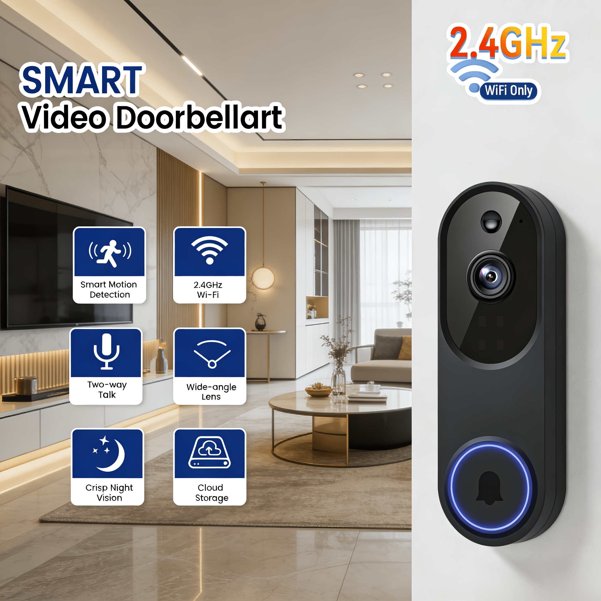 Image of 2k Wireless Doorbell Camera With Ai Human Recognition, Infrared Night Vision, Audio, Cloud Storage (sold Separately), 2.4ghz Wifi Only, Battery Operated, Labor Safety Doorbell