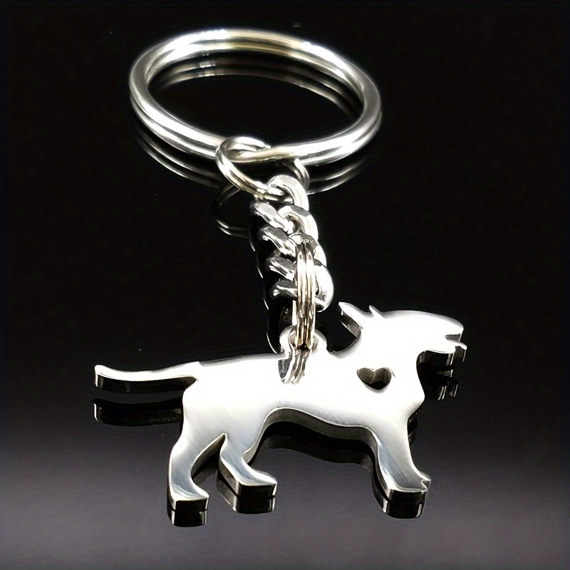 

Single Piece Bulldog Dog Heart Stainless Steel Keychain, Animal Shape Key Ring With Spiral Chain, Decorative Keyring For Men And Women, With K1345s1 For Homecoming Festival Gift