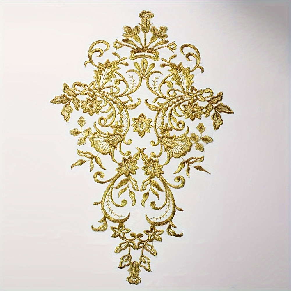 A White And Golden Mesh Embroidered Fabric Patch For Wedding Dress Decoration Accessories