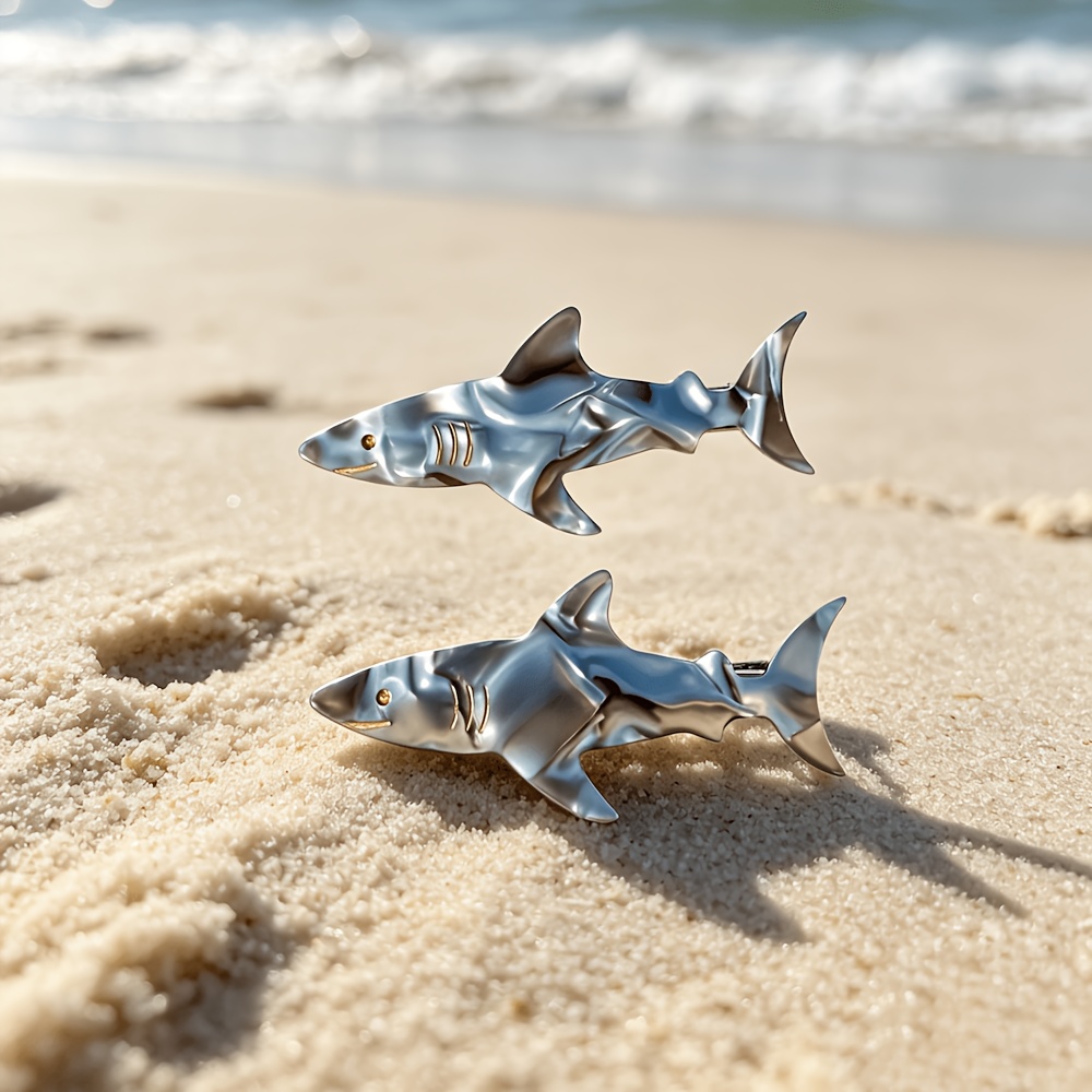 TEMU Lot de 2 pinces à cheveux requin en acétate, barrettes mignonnes animaux pour femme, accessoires de cheveux pour vacances , pour de l'océan