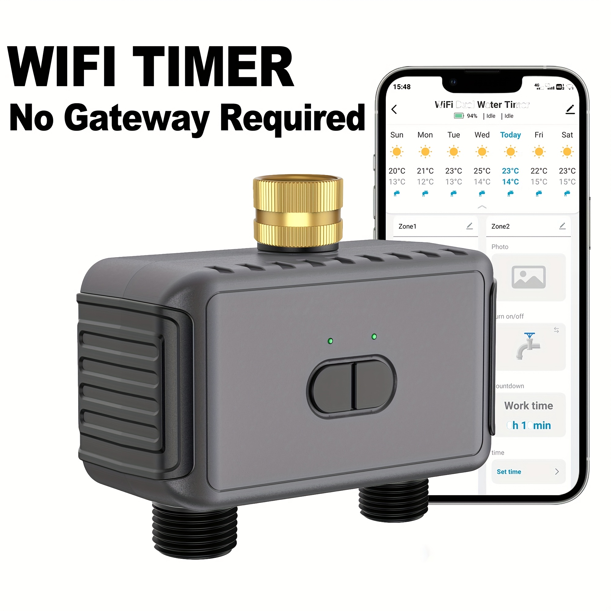 TEMU Insoma Smart Wifi Water Timer For Garden Hose With 2 Outlet, Ip55 Waterproof, Automatic Irrigation System Controller For Lawns And Yard, 2 Zone