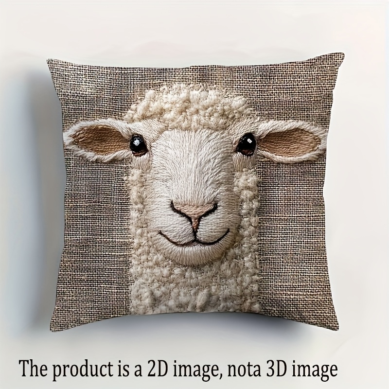 

1pc, 18x18 Inch Rustic Sheep Print Pillow, Ultra Soft Short Pile, Double-sided, Machine Washable, Hypoallergenic Polyester, Zippered Cover, Vintage French Country Style, Embroidered , Room Decor