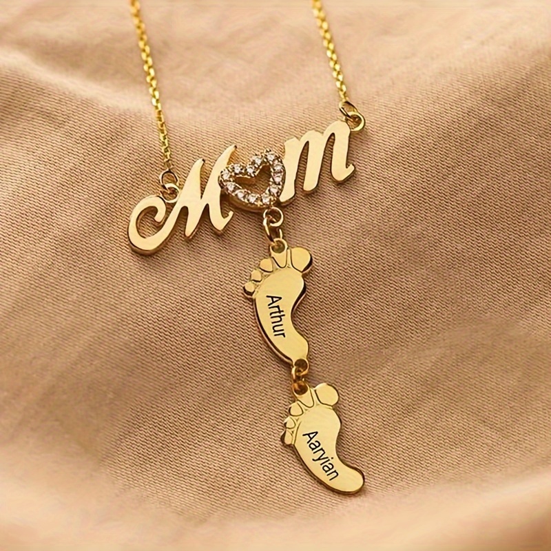 

Customized Stainless Steel Pendant Necklace With Personalized Names, Cute , Elegant 14k Golden Plated, Synthetic Cubic Zirconia Accents, Christmas Gift, Jewelry Accessory