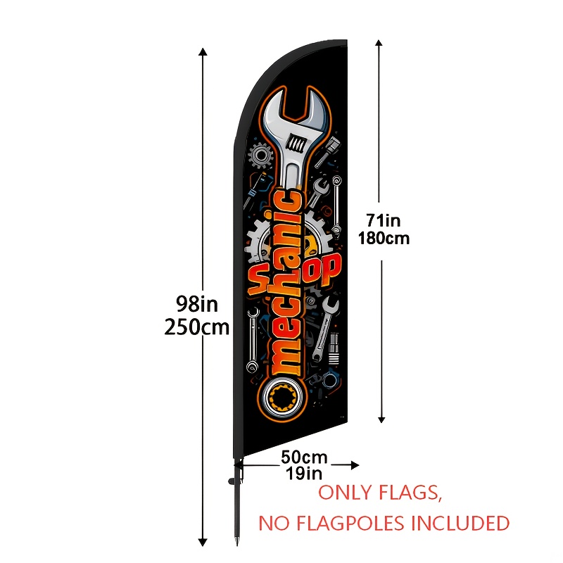 TEMU 1 Set Car Theme 6.5ft Tall Advertising Flag, , Double-sided Display Windproof Durable Portable Polyester Fiber, Auto Maintenance Service Tire