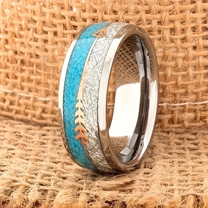 

Elegant And ' Steel Ring With Unique And Imitation Turquoise - , Suitable For Weddings Or Engagements