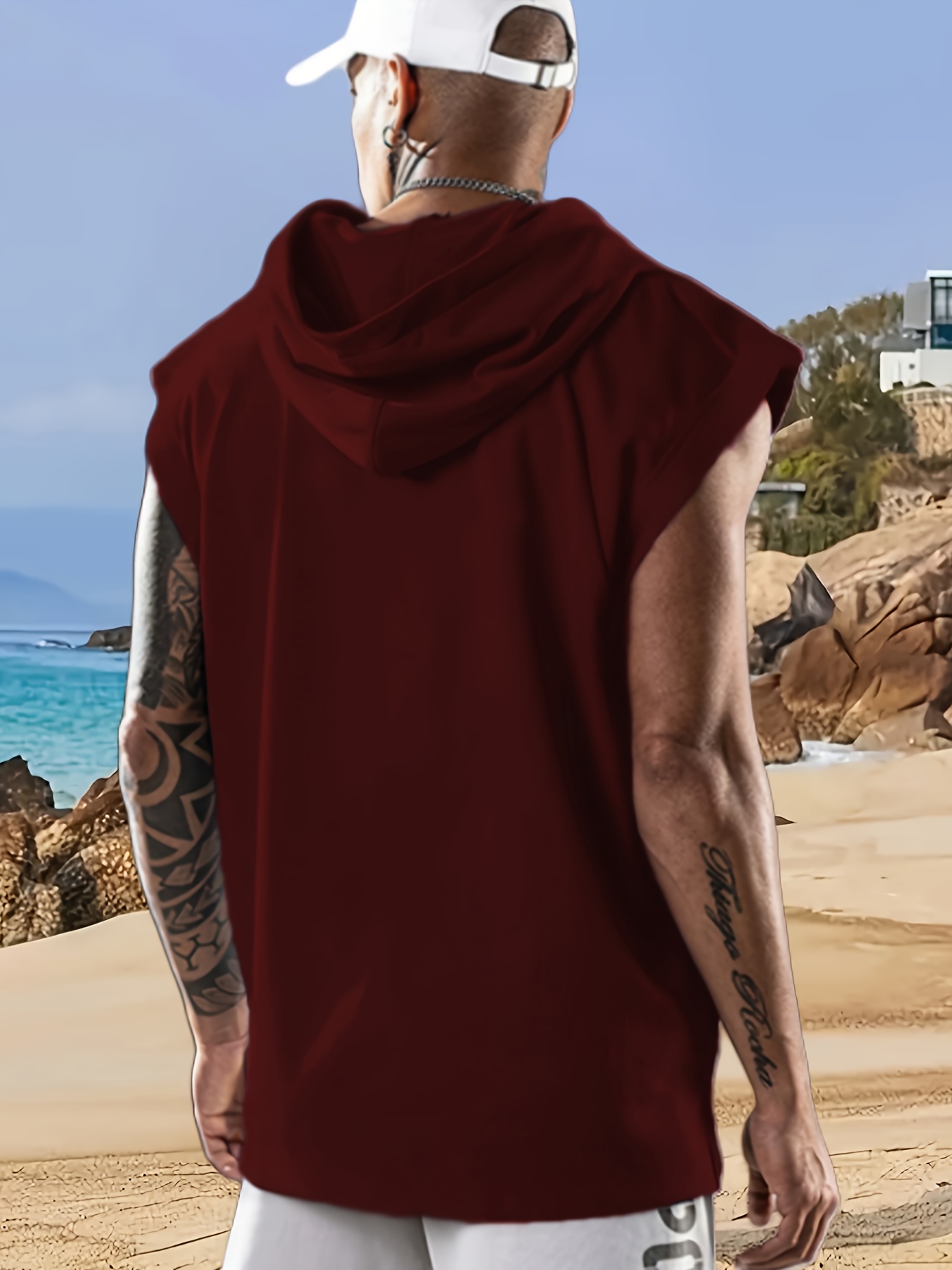 mens summer solid color hooded sports vest Temu Germany