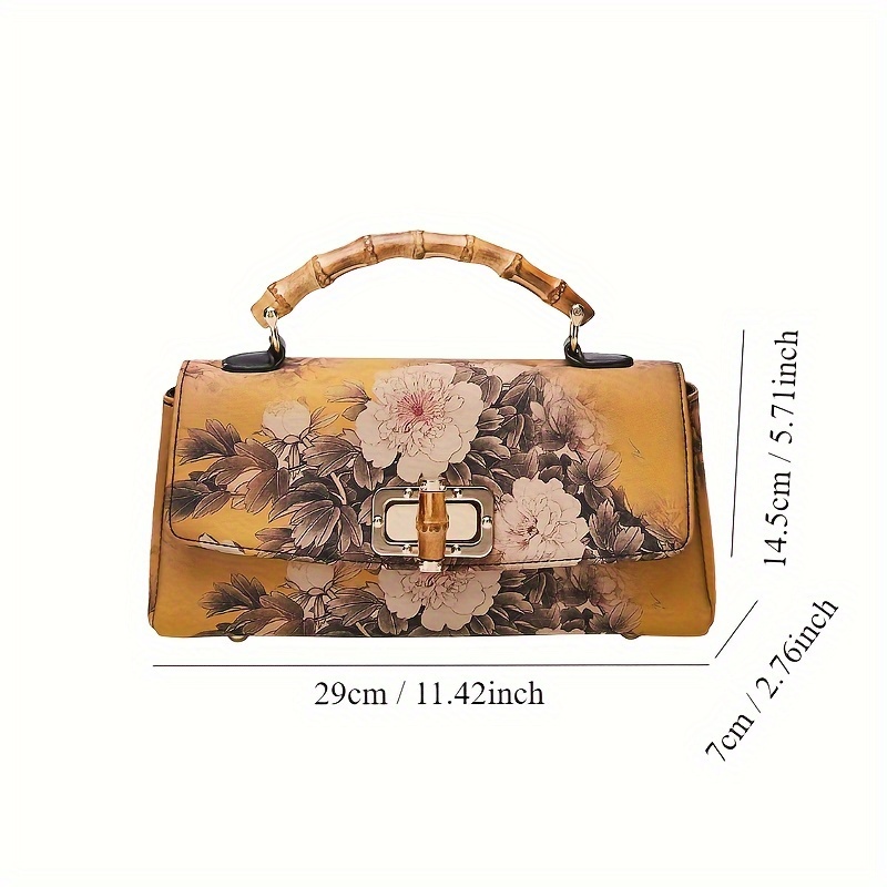 Elegant Qipao Style Leather Handbag, Vintage Floral Boston Tote, Chic Retro Women's Evening Bag With Random Print ebc890-62 S...