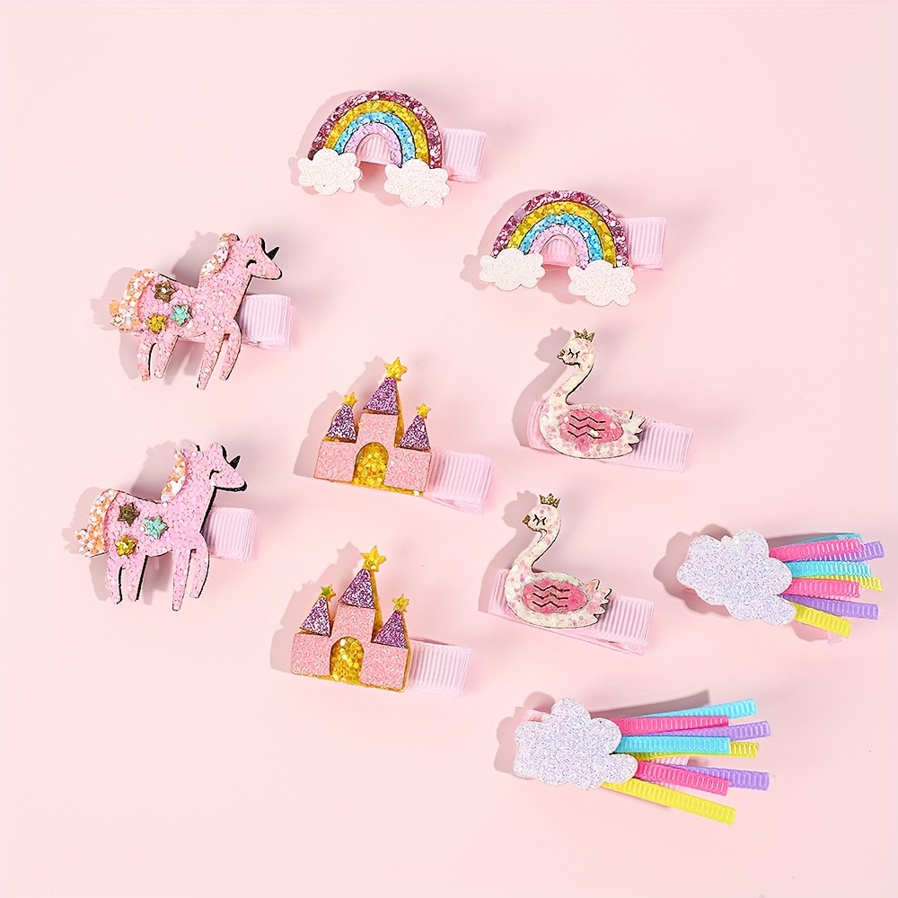 Image of 10pcs Cute Hair Clips Set Glitter Unicorn Clips No Slip Sparkly Hair Additions Set For Birthday Party Birthday Gift