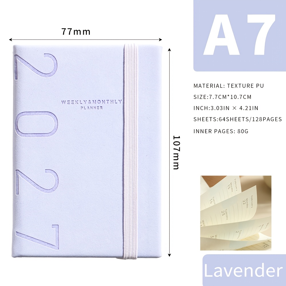 TEMU 1pc, 2027 Full-year Planner, Pu Hardcover Notebook For Business Trips And Office Schedules, A7 Pocket Notebook With Elastic Band, Monthly