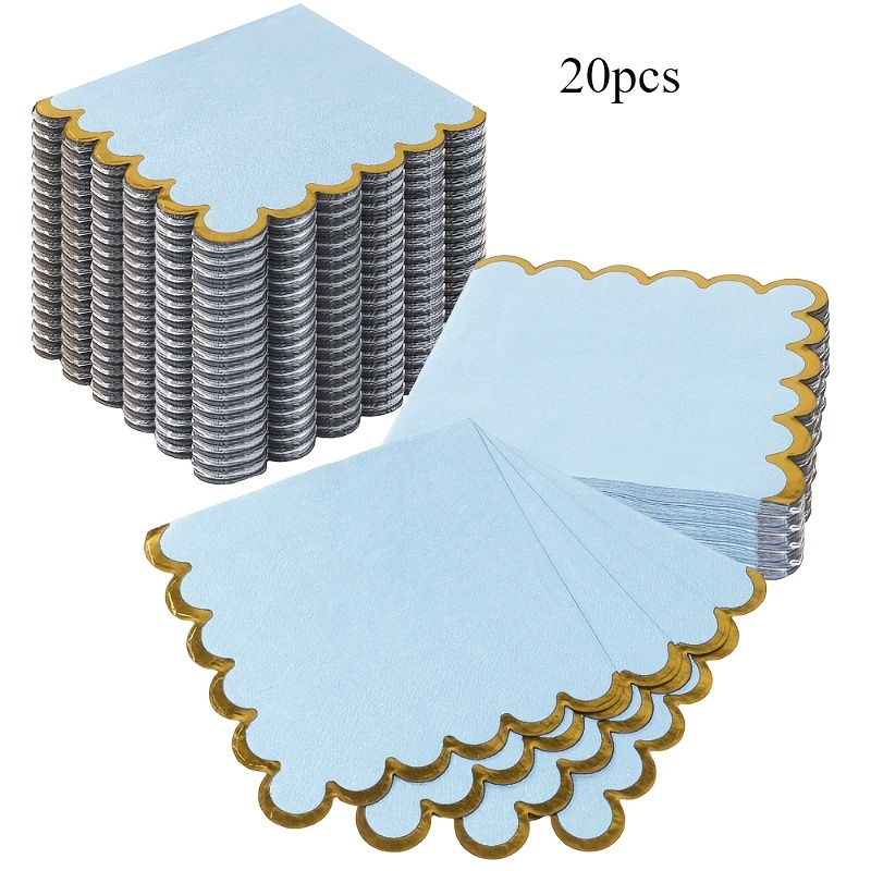 E-shop 20 Stk./Set, 40 Stk./Set, 60 Stk./Set, Cremefarbene Blaue Platin Hot Stamping Verdickte Weiche Saugfähige Party Servietten, 2-lagige Weiche