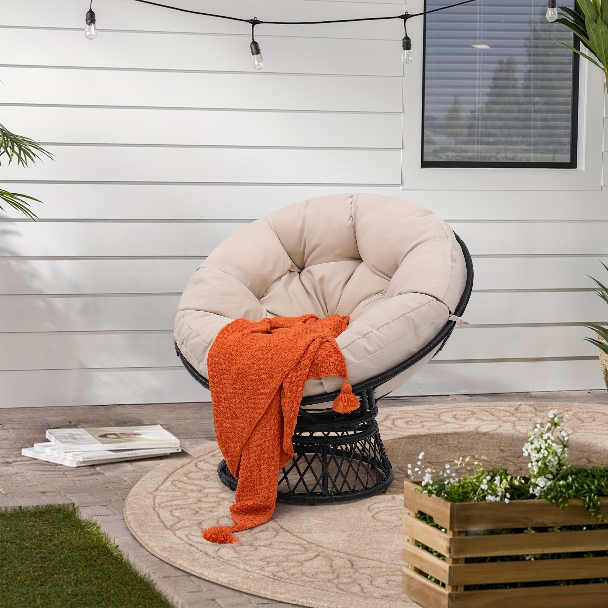 Papasan Chair, 37&*; Circle Chair With 360 Swivel, Only Outdoors, Heavy  Duty, Non-Tip Frame With Cushion