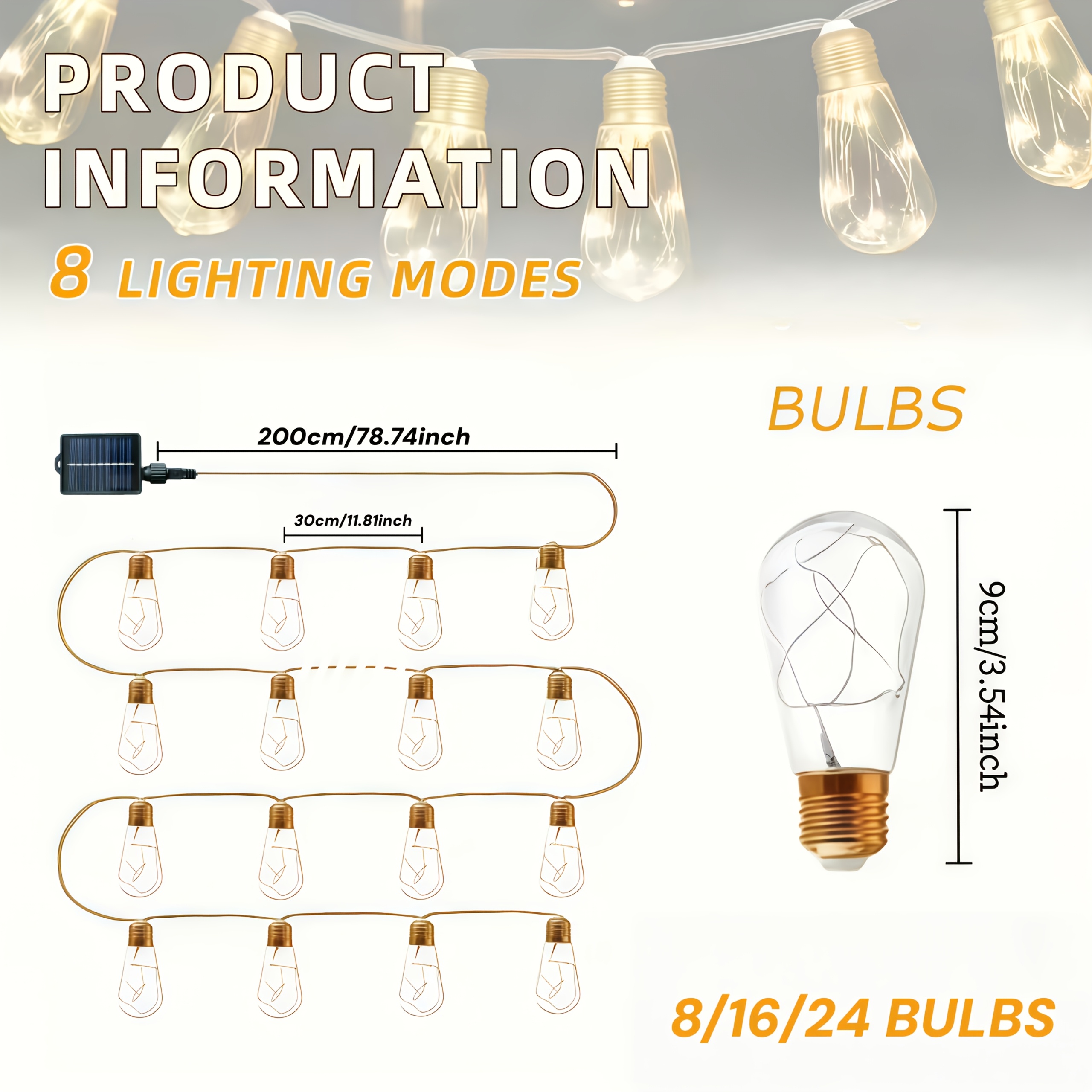 Solar Rope Light String with Remote Control, Multi-Mode Outdoor Hanging Lights