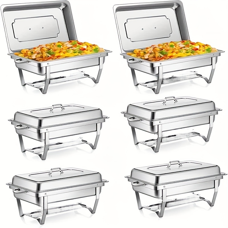 E-shop Buffet-Set mit Warmhaltegeschirr, 8 Qt 4/6er-Pack, rechteckiger Catering-Wärmehalter aus Edelstahl für Partys, Abendessen, Catering, Buffets